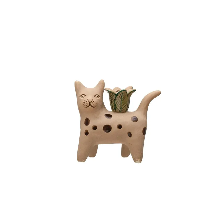 Handpainted Stoneware Cat Taper Holder / Assorted Styles