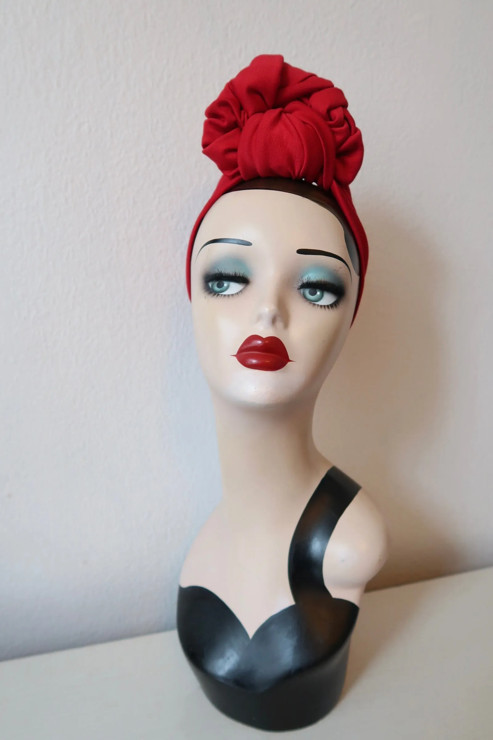 Made To Order: SLOUCHY KNOT Vintage Style Pre-tied Headband in 8 colours: red, black, leopard, olive green, mustard, rust, grey & navy