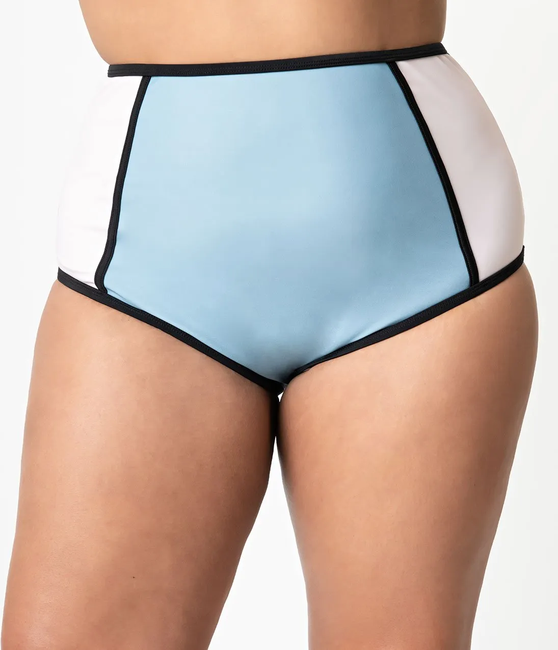Unique Vintage Plus Size Pink & Blue Colorblock Cappy High Waist Swim Bottoms