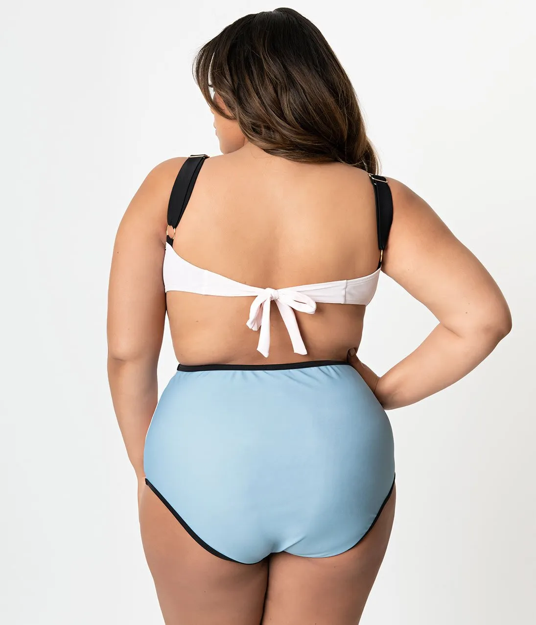 Unique Vintage Plus Size Pink & Blue Colorblock Cappy High Waist Swim Bottoms