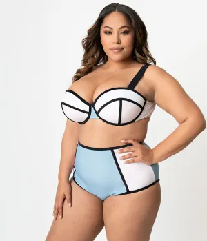 Unique Vintage Plus Size Pink & Blue Colorblock Cappy High Waist Swim Bottoms